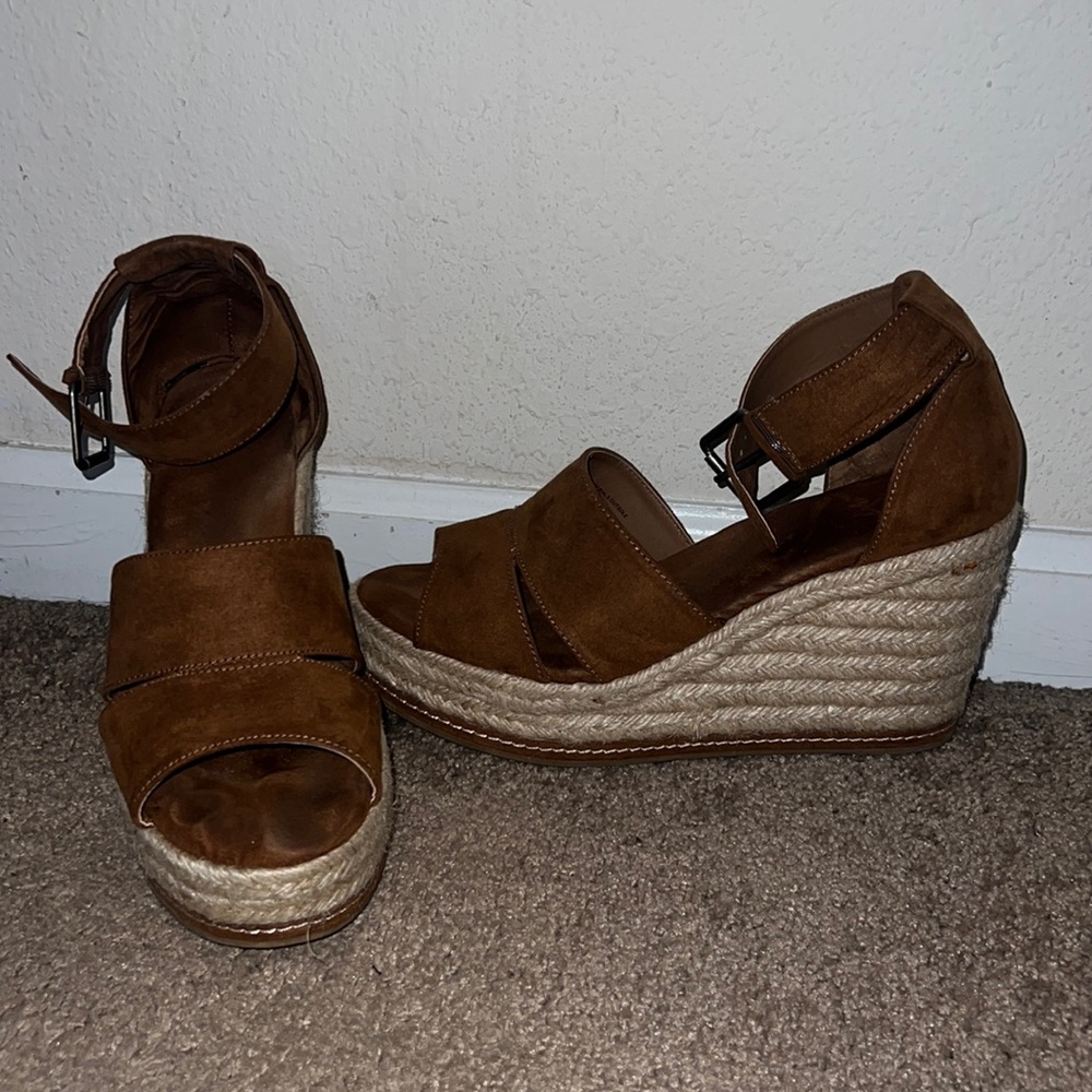 Brown suede wedges